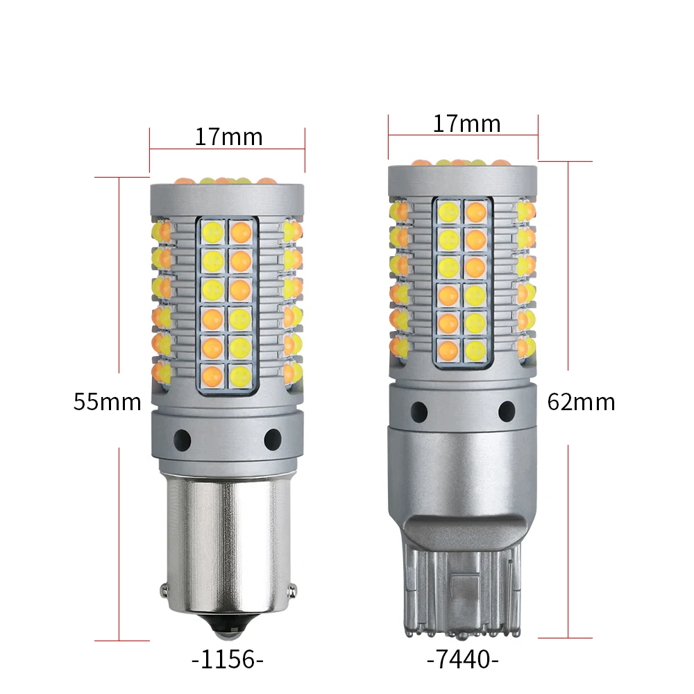 2PCS 1156 P21W BA15S PY21W BAU15S 7440 W21W 3030 69 SMD NO Error LED Canbus Car DRL Turn Signal Light 12V Switchback Dual Color