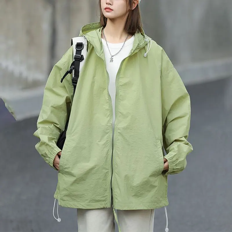 

Women's Summer Thin Fashion Simplicity Solid Color Hooded Sunscreen Clothing Women Clothes Casual Loose All-match Tops Coat