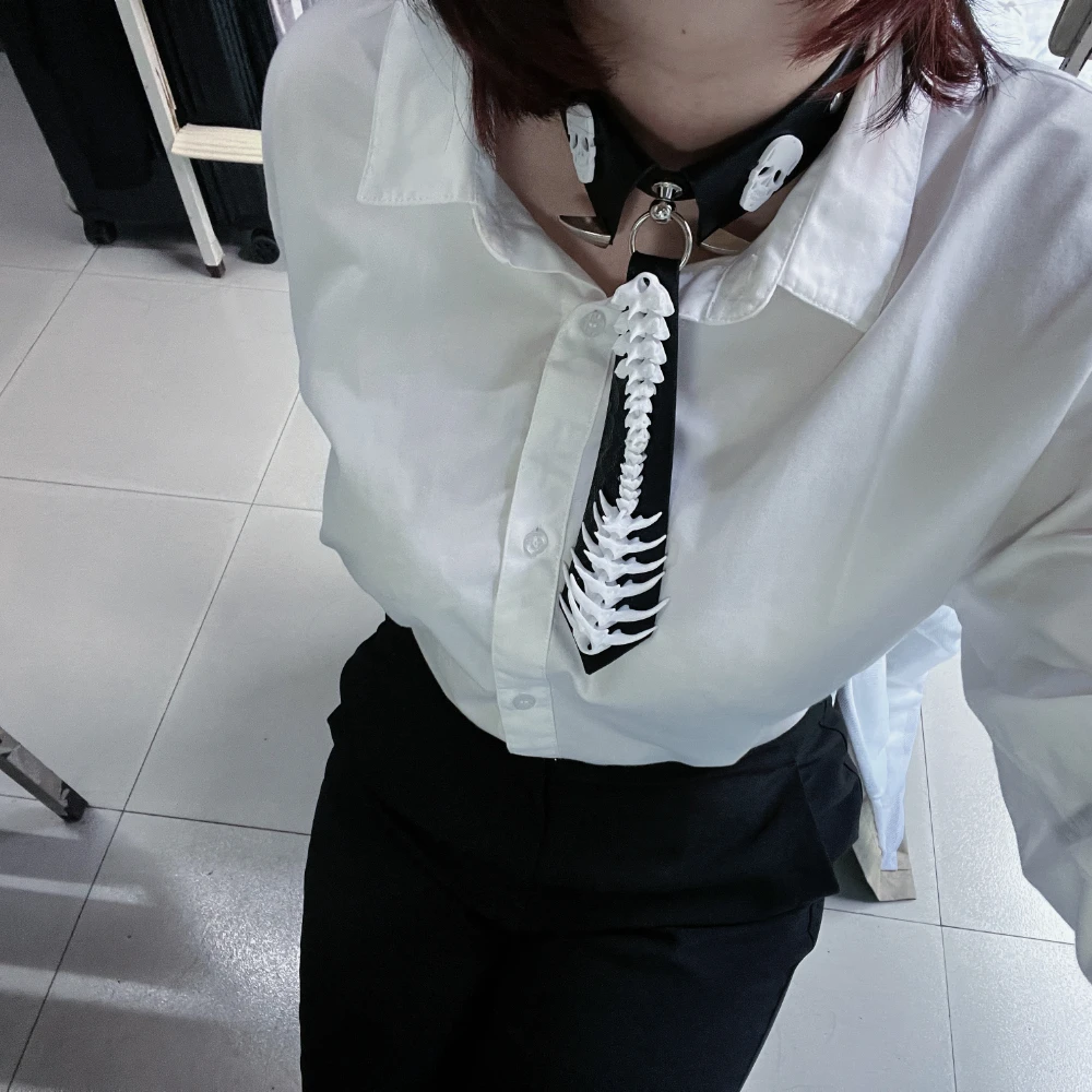 

Spine Inlay Leather Dark personality Neck Tie Women Techwear Style Gothic Vintage Y2K Tie Necklace