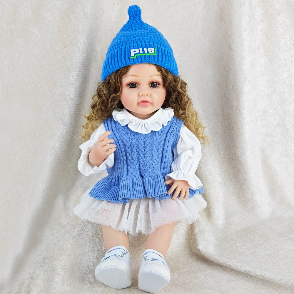 55cm Curly Hair Simulation Girl 22inch Cute Dress Vinyl Body Reborn Dolls Dress Up Game Doll Children's Day Gift