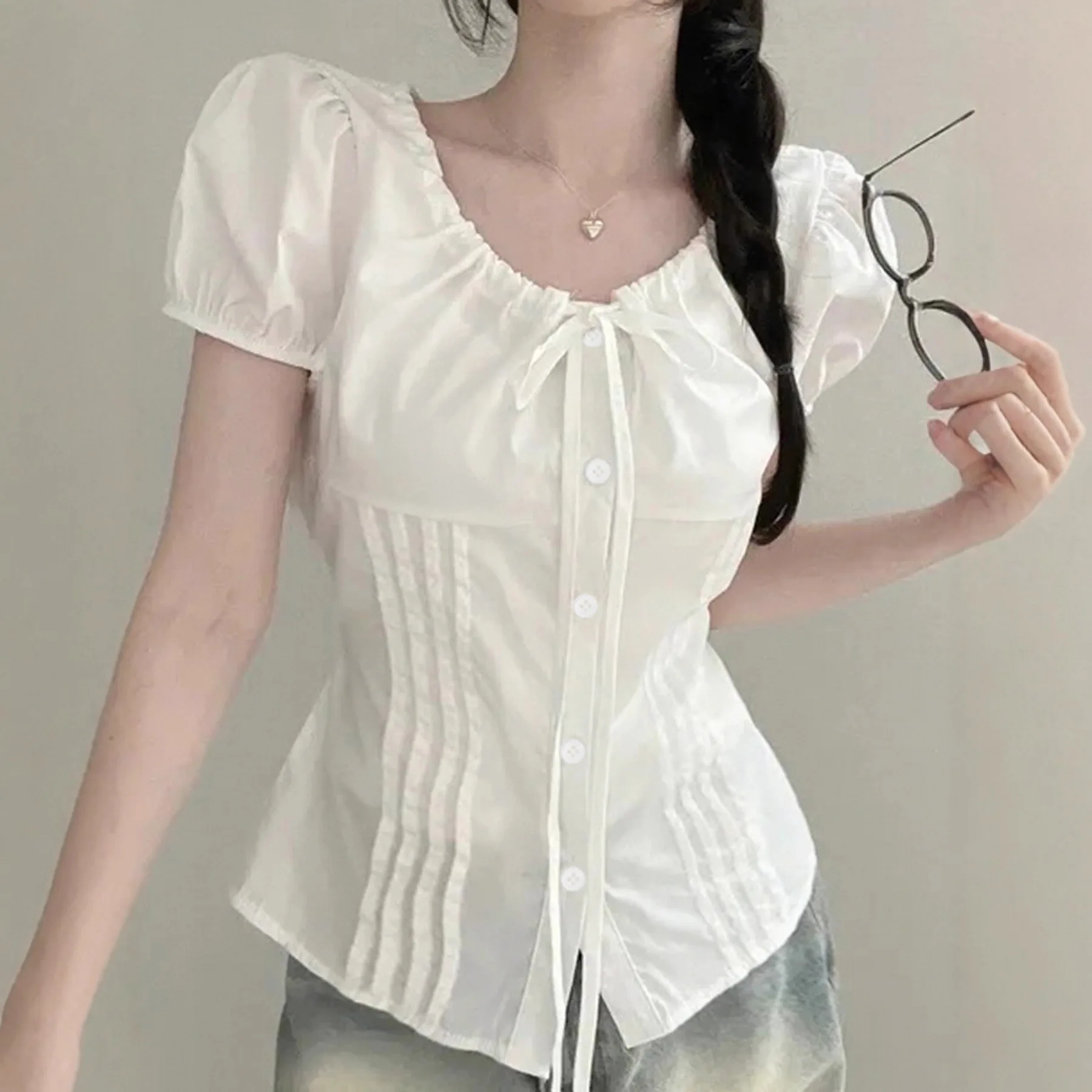 

Age reduction less strap top women's new sexy V-neck waist thin pure desire style Spice girl short-sleeved T-shirt