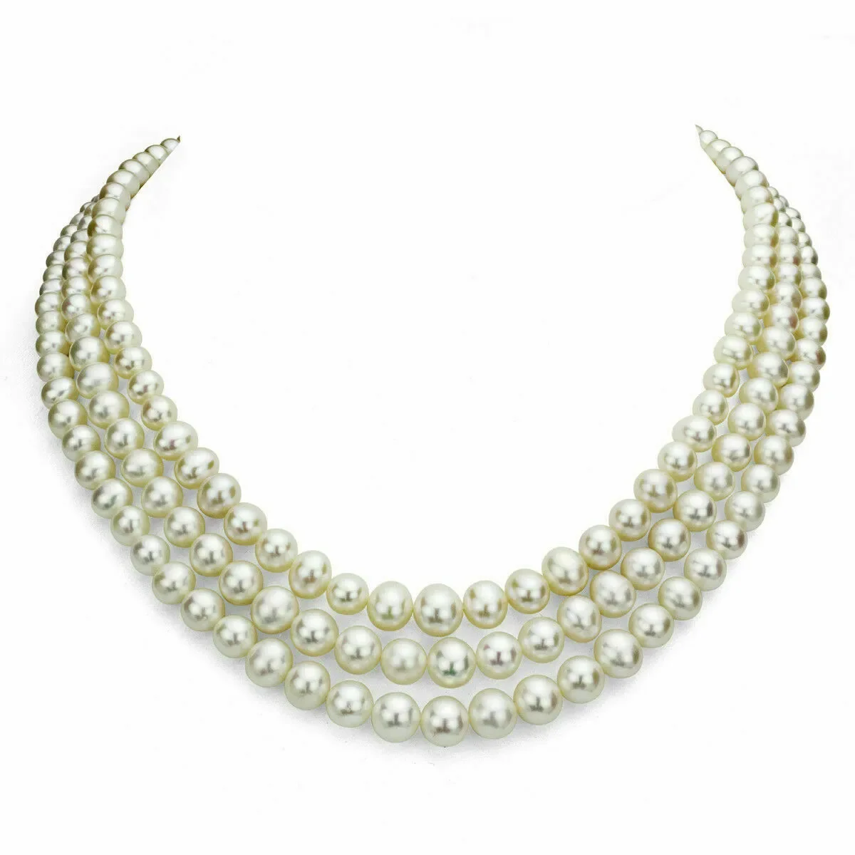 

Three strand AAAA 6-7mm natural Japanese round white pearl necklace with 17/18/19inch 14k gold buckle