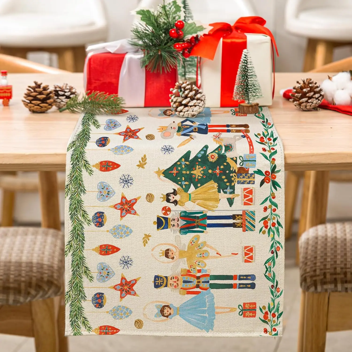 Christmas Nutcracker Linen Table Runner Winter Xmas Holiday Home Party Decor Kitchen Dining Table Decor Navidad Decorations 2025