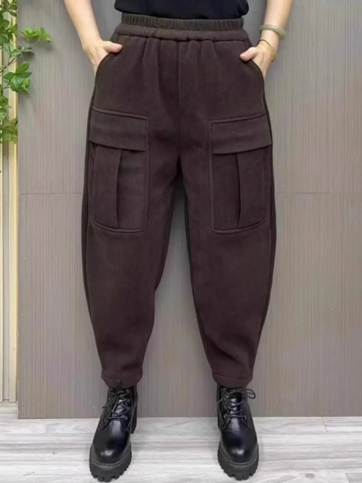 

plus Size Fce Lined Thiened Loose Harlan Pants Slimming Agel Casual Versatile Faionable Warm Nine Point Pants