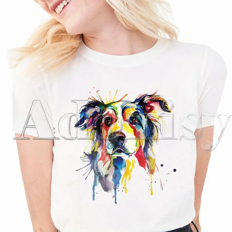 Border Collie Print T-shirts Women Summer Graphic Tees Funny Shirts For Woman Tshirts Loose Crew Neck Harajuku Tops