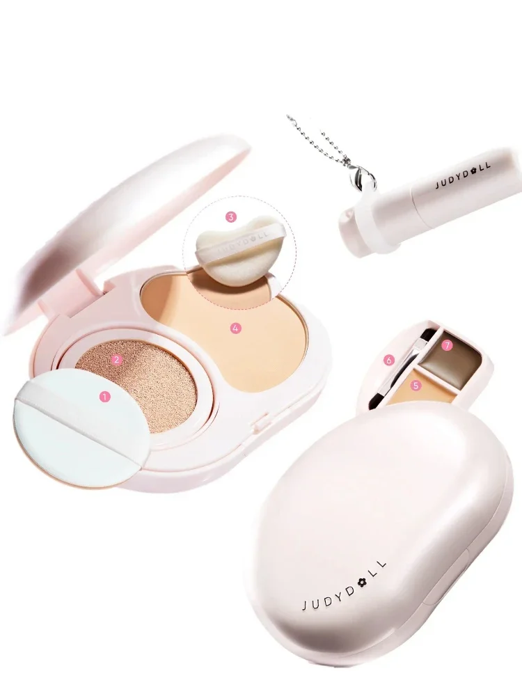 JUDYDOLL Lipstcik Blush High Concealer Cuscino d'aria Pressato in polvere Sopracciglio Kit completo per trucco viso portatile