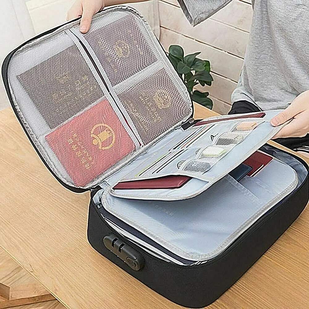 Large Capacity Document Tickets Storage Bag Certificate File Organizer Case Home Travel Passport Briefcase With Password Lock