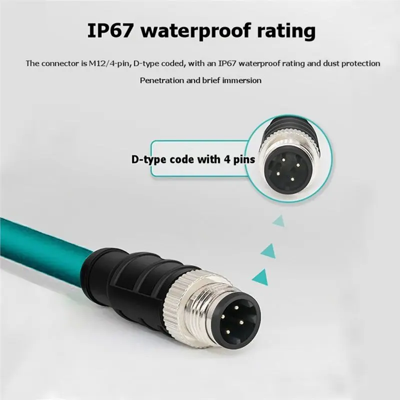 Reliable- To RJ45 4Pin D-Code Connector Coding Cable High Flexible Male To Female Ethernet Connection Sensor Wire 2M Length,M