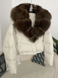 Mumaroho 2024 Autumn Winter Women White Duck Down Jacket Parkas Fox Fur Coat Feather Short Puffer Coat