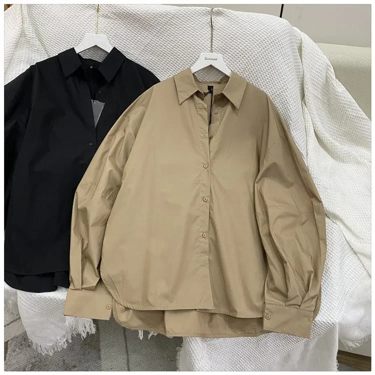 Korean Style Oversized Loose Solid White Black Women Shirt Autumn Long Sleeve V Neck Blouses Casual Streetwear camisas