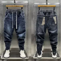 Hochwertige neue 2024 Luxus Designer lässig lose Kordel zug Jeans Jeans Männer in voller Länge weites Bein Streetwear Cowboy Harems hose