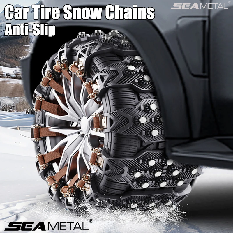 SEAMETAL 4PCS Universal Car Snow Chains Anti Slip Impact-Resistant Tire Traction Chains Winter Emergency Driving Accessories