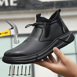 High Quality Leather Boots Men Safety Shoes Waterproof Work Boots Safety Steel Toe Shoes Men Puncture-Proof Indestructible Shoes