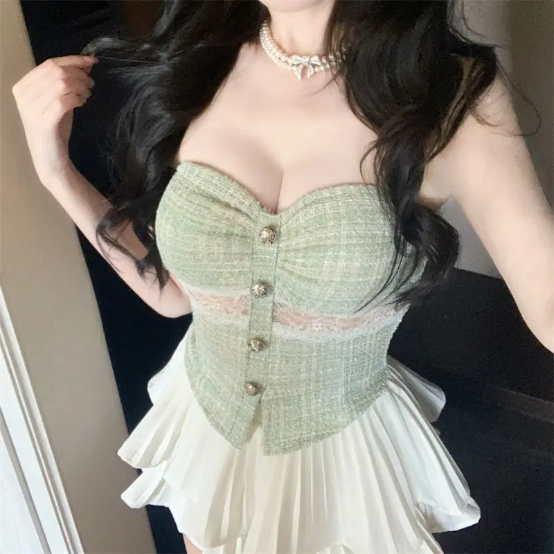 

Летний топ-майка для девушек с кружевными вставками, укороченный, без рукавов