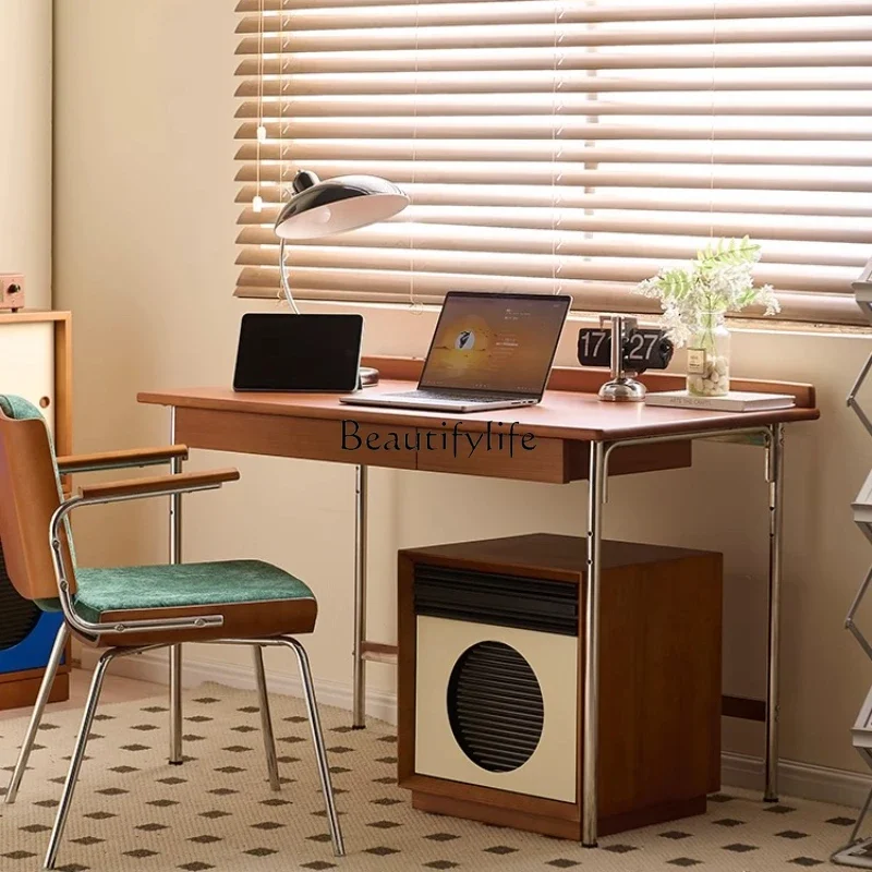 02-Medium-ancient style solid wood desk, book chair combination, retro computer, writing desk, new model