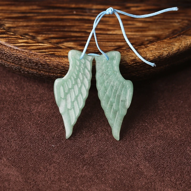 

Natural Green Aventurine Handcarved Wing-Shaped Earrings for Women Simple Fashion Handmade DIY 35x14x3mm 3.8g Gemstone Jewelry