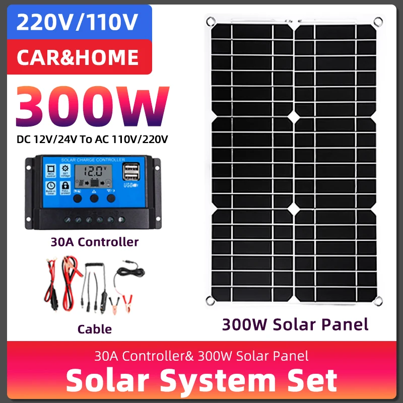 300W 18V car battery solar panel System kit solar charger portable flexible solar panel controller 2USB output Smart Camping