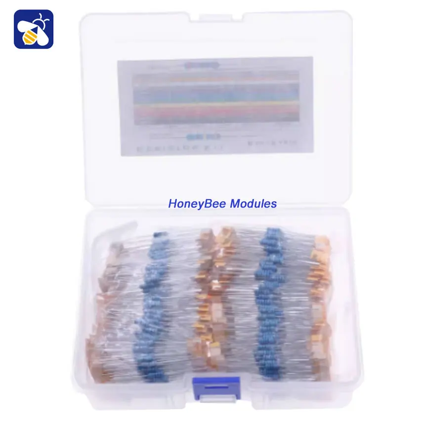 

Box of 1100pcs 110pcs 0.5W Direct Insertion Resistors(0.1Ohm-10M) 1/2W Metal Film Resistor Kits