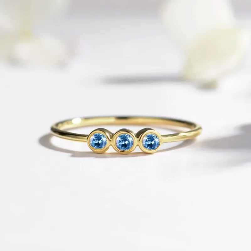 

Solid 14k Yellow Gold Band Engagement Ring for Women Wedding Ring Fine Jewelry Trendy Fine Jewelry Natural Sky Blue Topaz