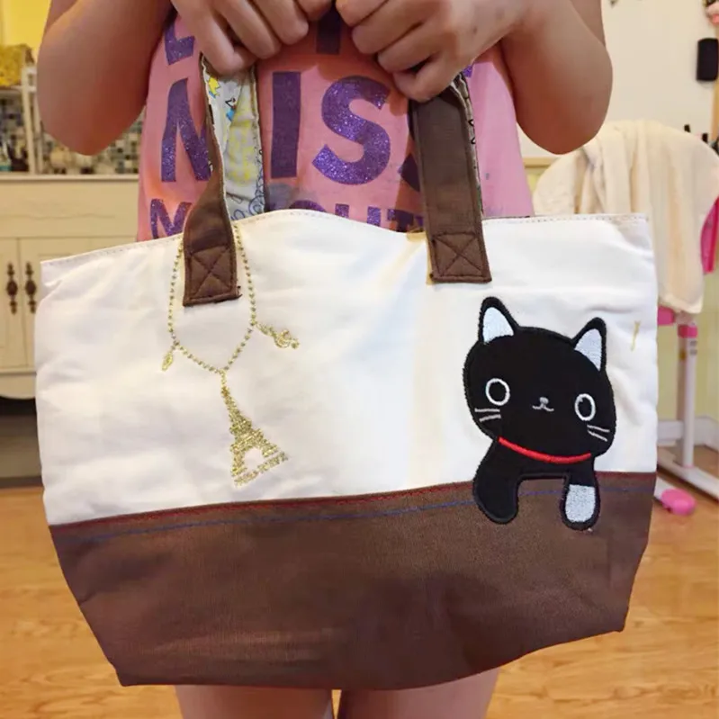 Kutusita Nyanko Cat Hand Bags for Women Canvas Handbags Cartoon Anime Kawaii Cute Lunch Bag Kids School