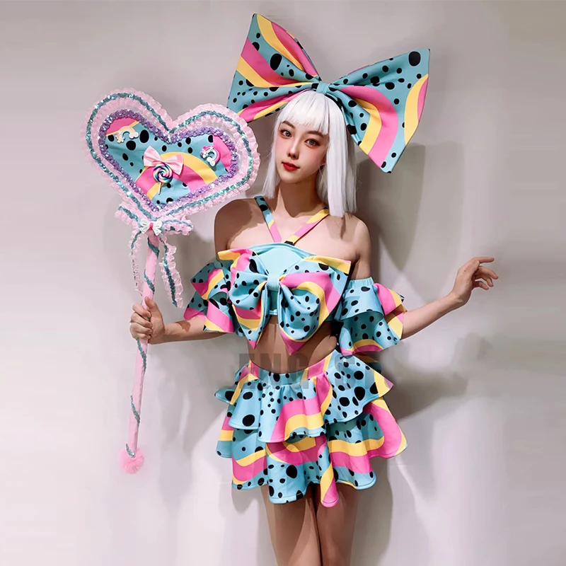 Singer Dancer Stage Costume Sexy Gogo Dance Clothes Polka Dots Bikini Skirt Party Rave Outfit Festival Carnival Clothing yj021