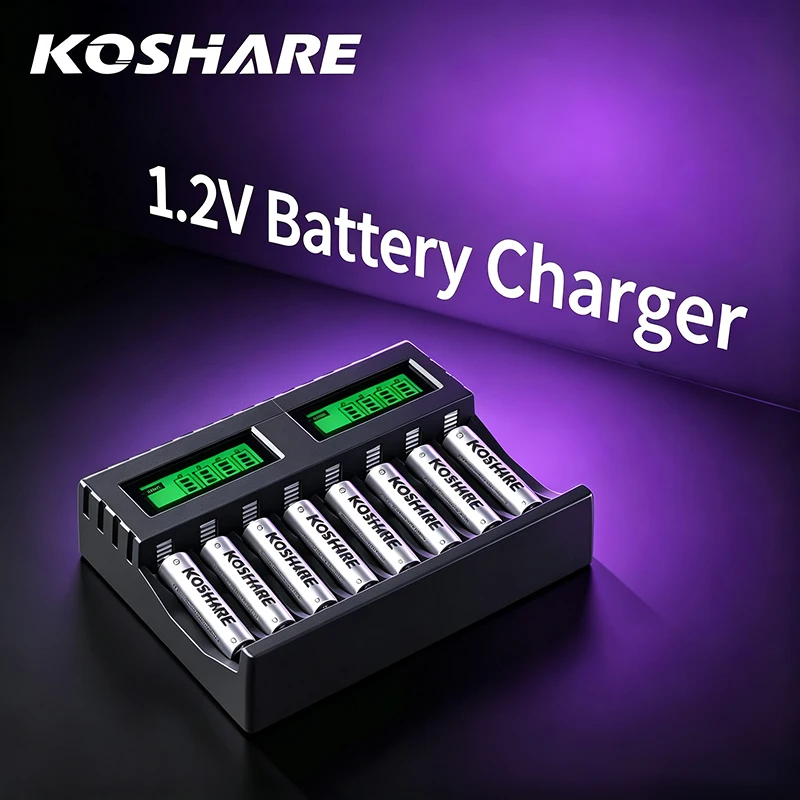 KOSHARE AA&AAA 1.2V Rechargeable Ni-MH Batteries 2800mAh 1000mAh Charging Set With 8 Slot LCD Screen Intelligent Battery Charger