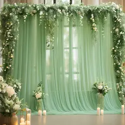 5FT×10FT Chiffon Backdrop Curtain for Wedding Party Decor Slight Glimmer Sheer Baby Shower Photography Gauze Drape Backgrounds