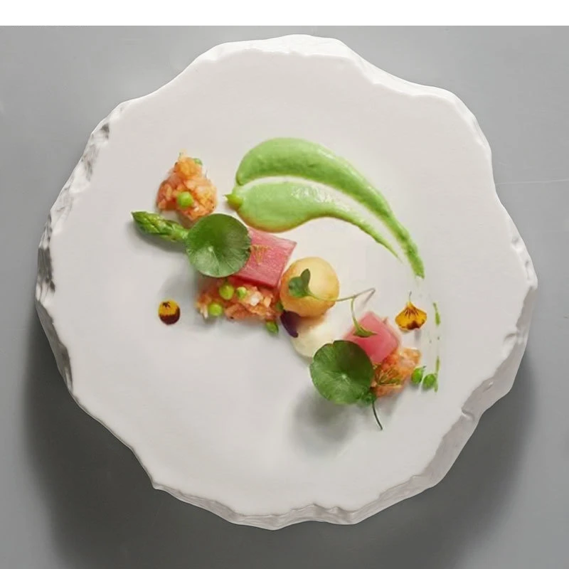 

Flat Plate Irregular Ceramic Tableware Dessert Hotel Restaurant Decoration Solid Color and Plates