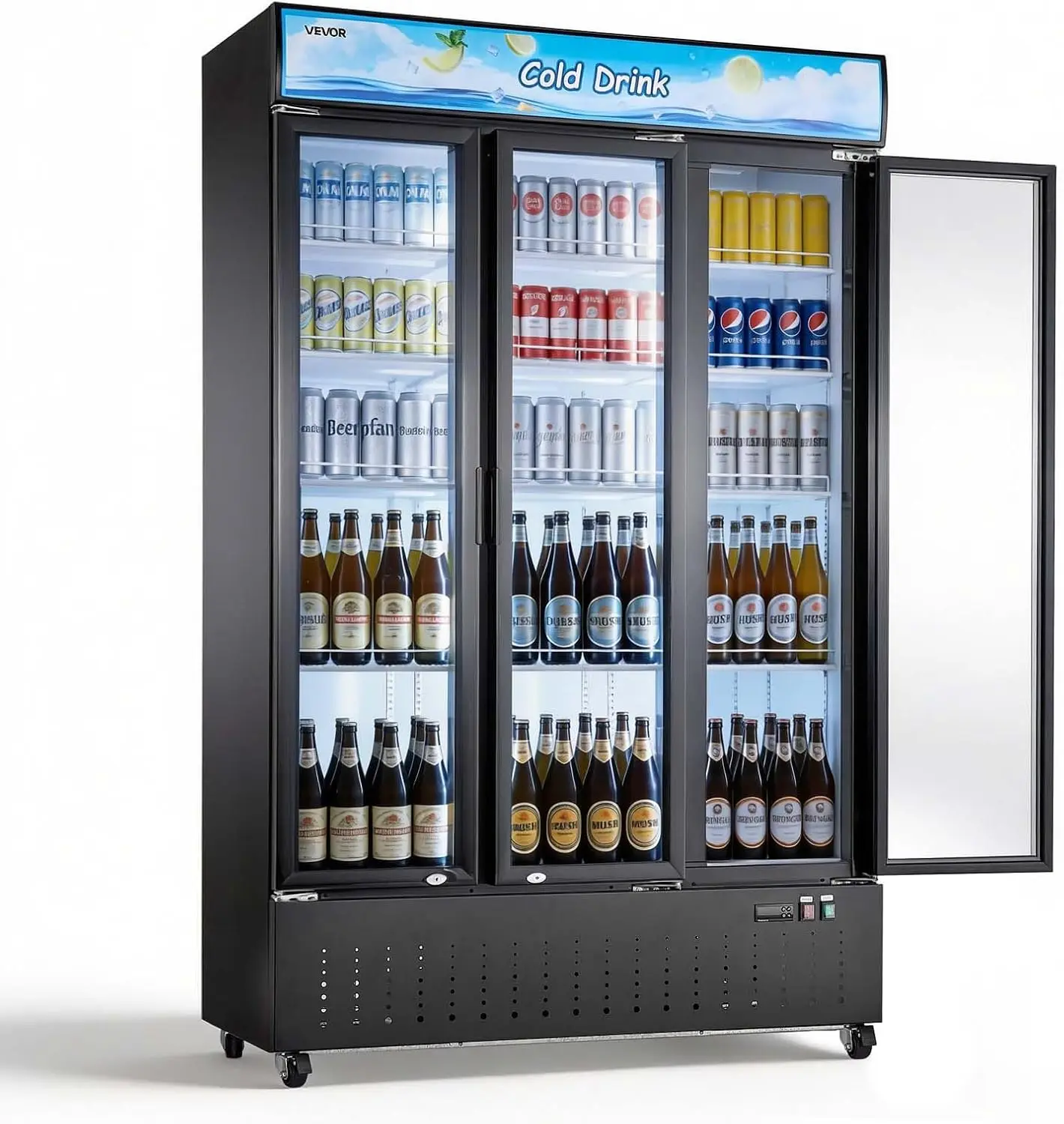 Commercial Merchandiser Refrigerator, 26.8 Cu.Ft / 760L Upright Beverage Cooler, 3 Glass Door Display Refrigerator with Customiz