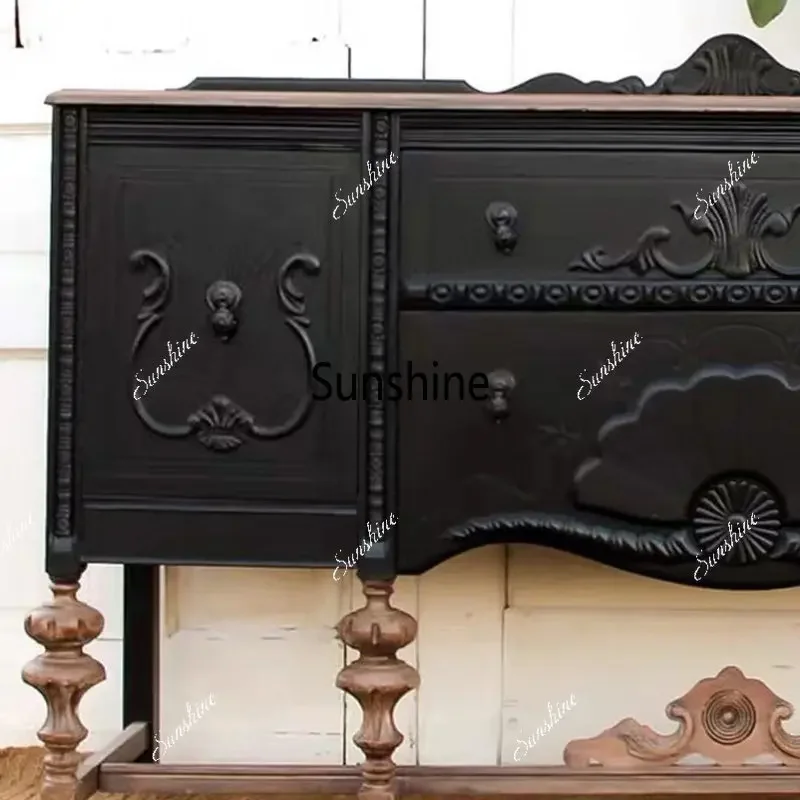 YFrench solid wood retro carved porch cabinet living room storage corridor old decoration