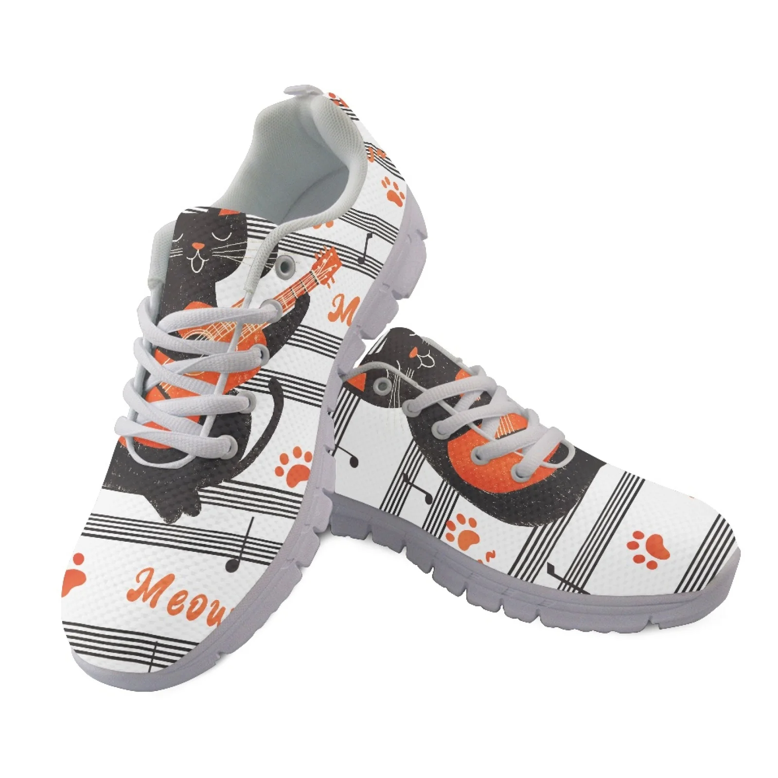 Coloranimal Guitar Cat Design Breathable Jogging Shoes for Women Mesh & EVA Sole Walking Sneakers Fashion 2026