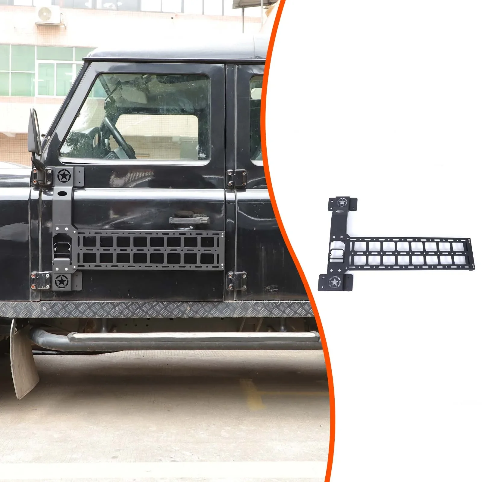 

For Land Rover Defender 2004-2018 door panel hinge expansion mesh pedals, integrated accessories, aluminum alloy + carbon steel