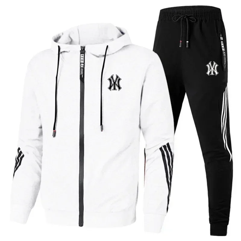 Casual Herenpak Lente Herfst Hoge Kwaliteit Jack Met Rits En Capuchon Jogging Fitness Bergsport Sportkleding Broek 2 Delige Set