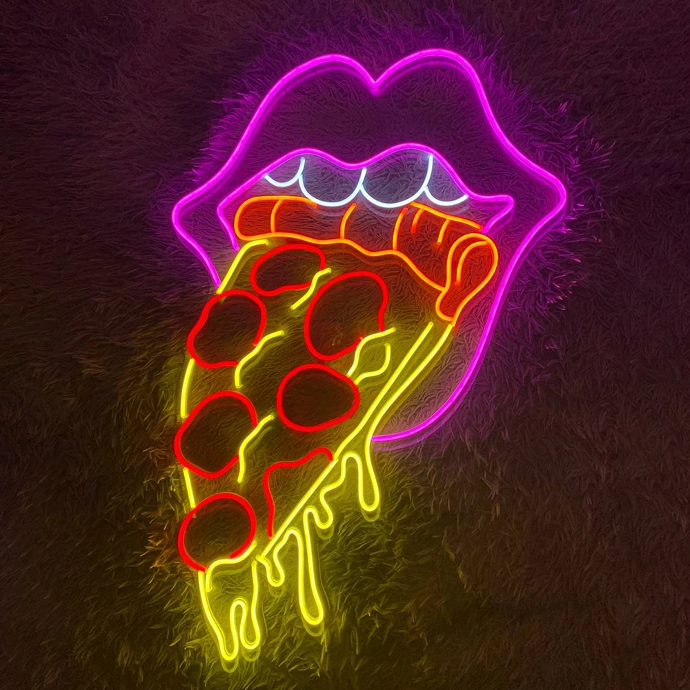 

Custom Lips Eating Pizza Neon Sign Pizza Food Shop Led Decor Restaurant Kitchen Wall Art Decoration Neon Light Personalized Gift