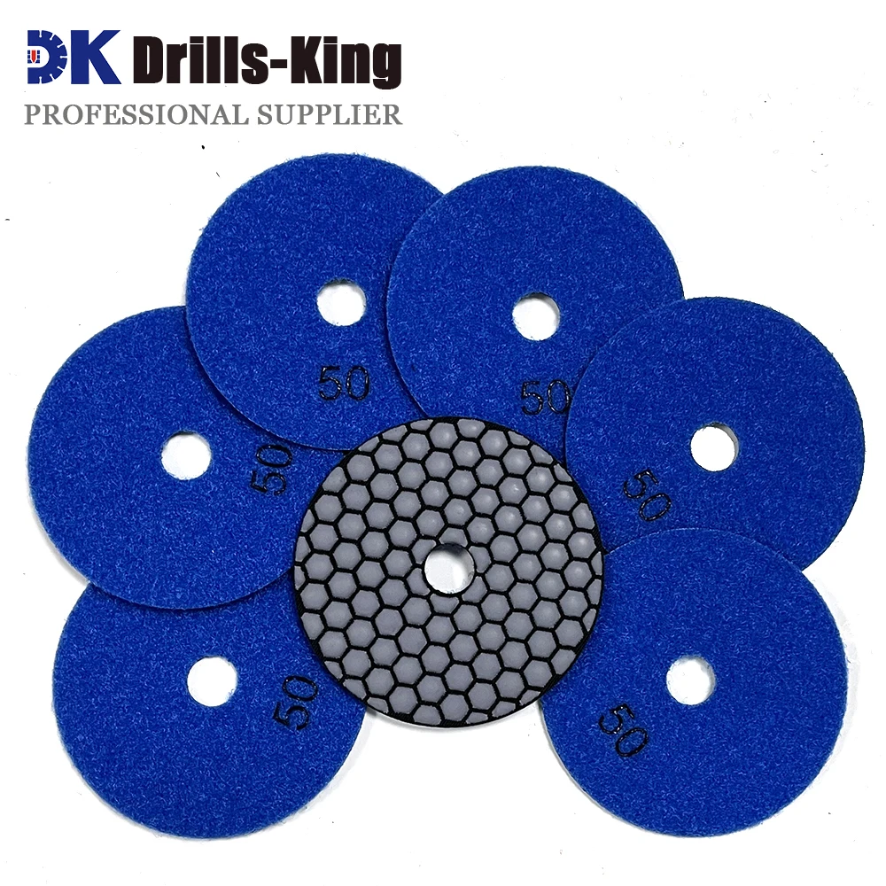 7pcs 4inches #50 Dry Diamond Polishing Pads Diameter 100MM Resin Bond Diamond Flexible Sanding Disc for Granite Marble Ceramic