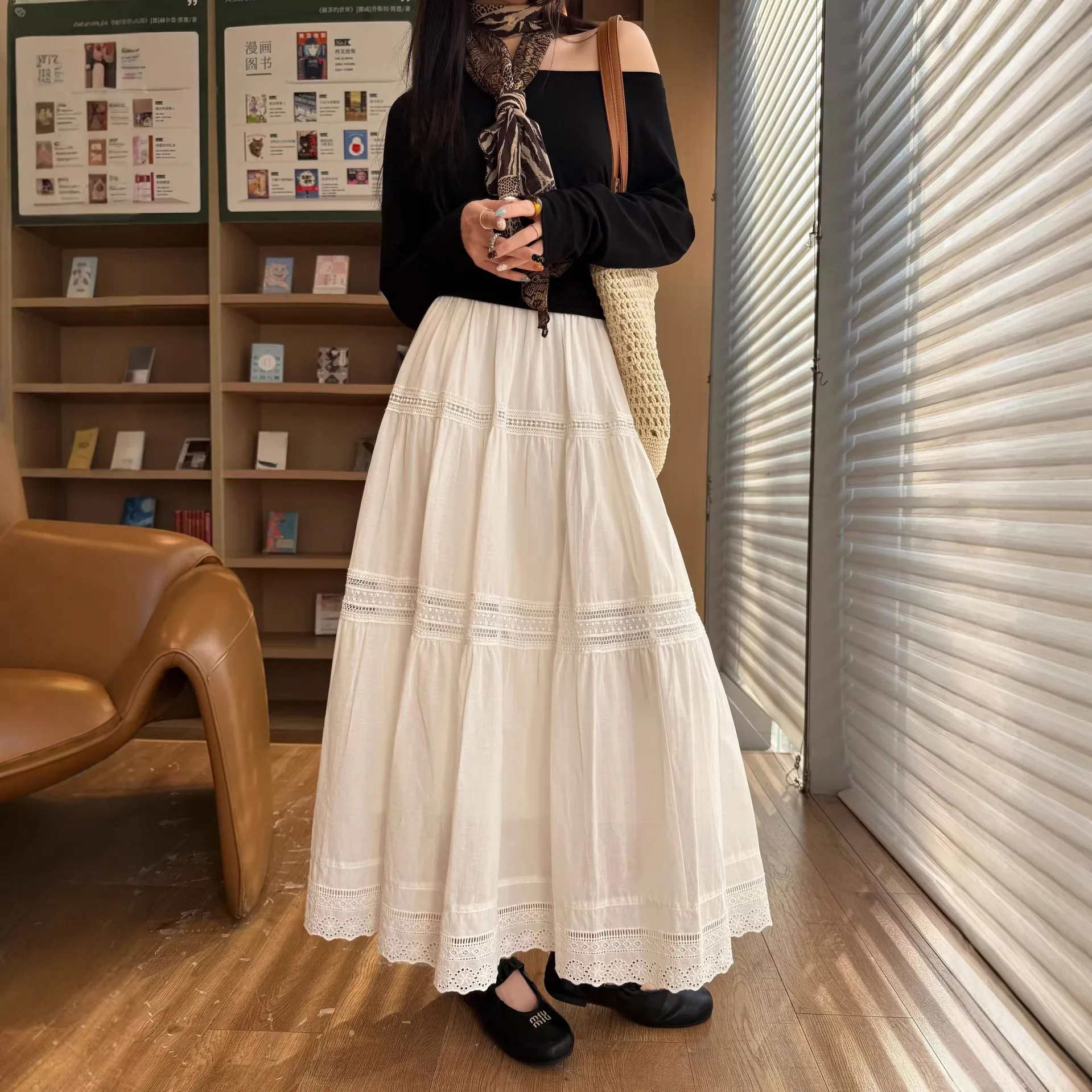 Women's Short Skirt Splicing Half Body Skirt Spring High Waist A-line Loose Big Swing Cake Skirt