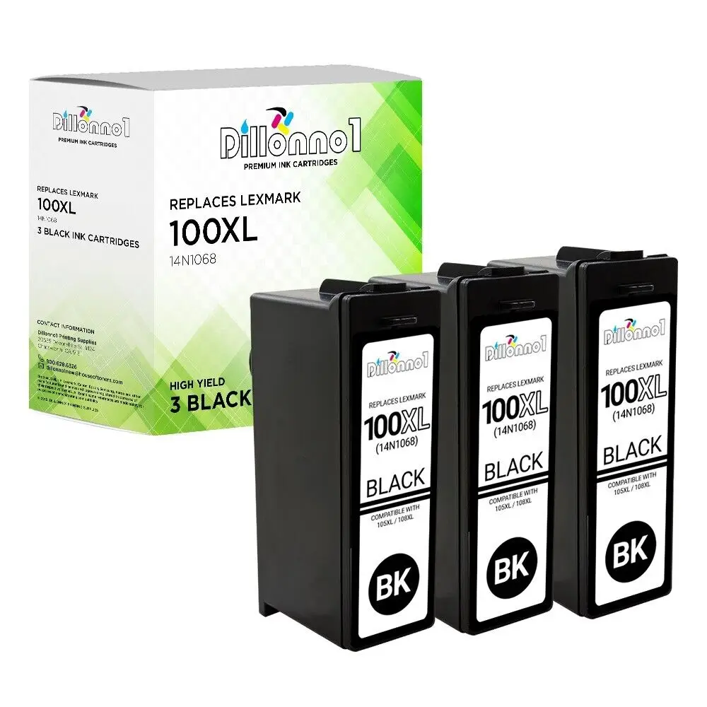 Cartouches d'encre noires 14N1068, 3 100XL, pour Lexmark PRO 205, 705, 805, 901, 905