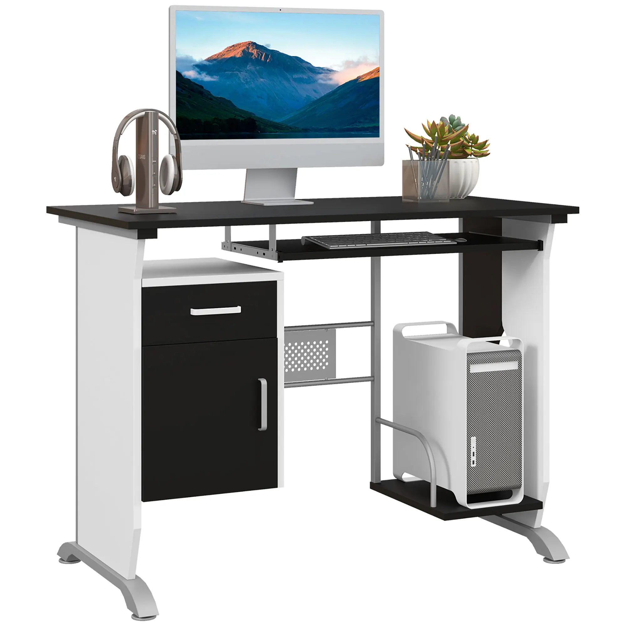 HOMCOM computerbureau - MDF-panelen - 100x52x75cm - Zwart, wit, zilver