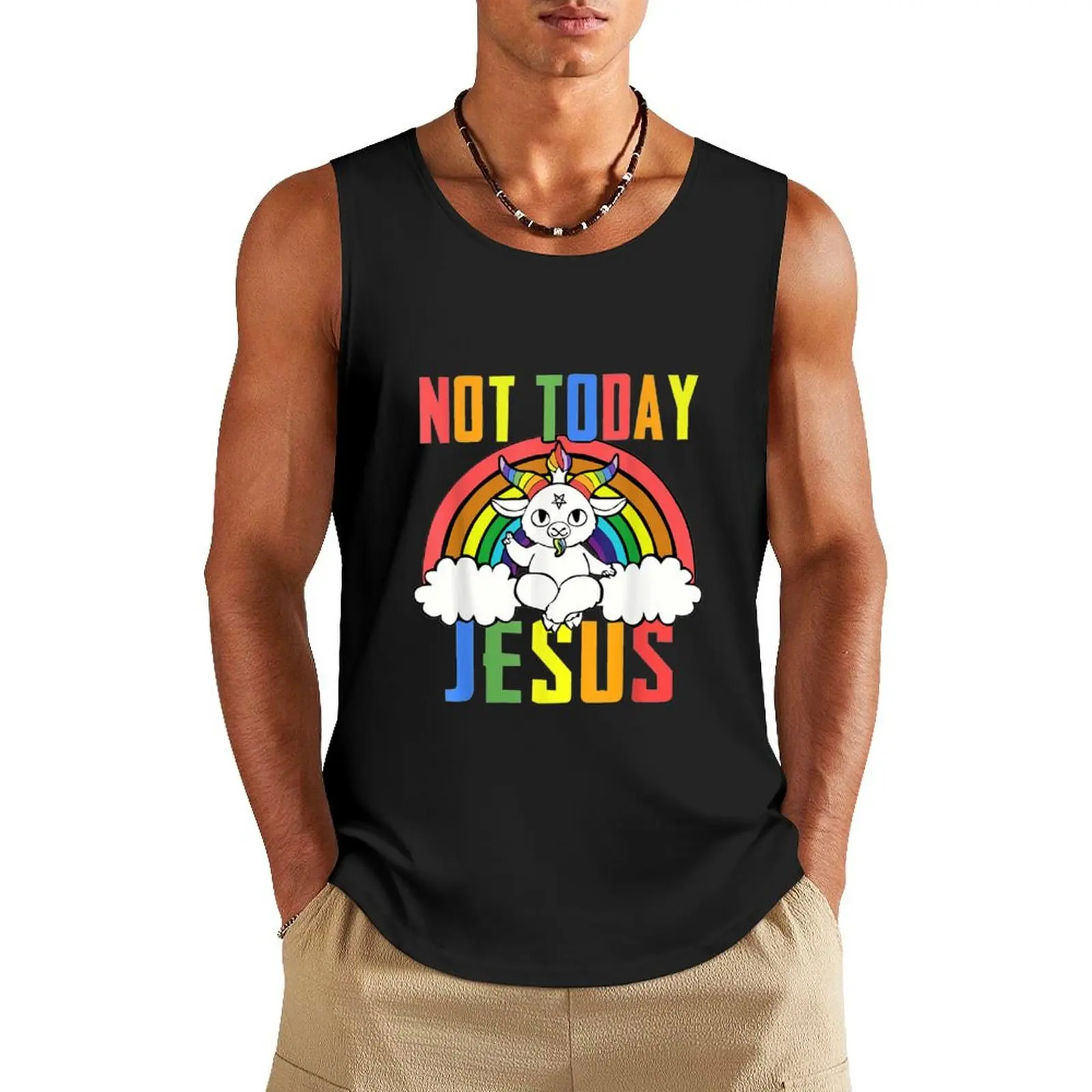 

Unicorn Rainbow Not Today Jesus Tank Top Vest gym men Men's t shirt Men's t-shirts