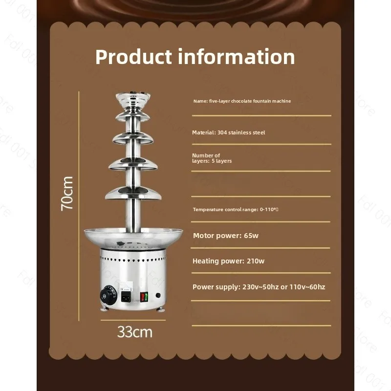 5-Layer Chocolate Fountain Machine Commercial Buffet Restaurant Hotel Night Market Stainless Steel Cotton Candy Cascade