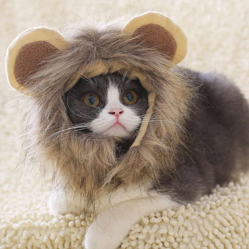 Funny Cute Pet Costume Cosplay The Lion Small Ears Wig Cap Hat for Cat Halloween Clothes Fancy Hat Cat Dog Headgear Hat Turned