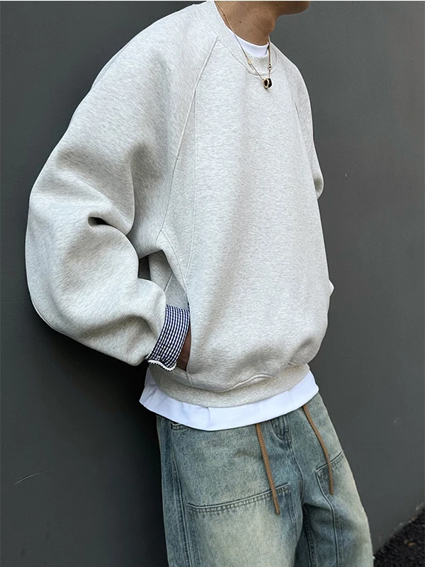 

Couples ort round Ne Sweatirt Boxy Plaid Splicing 450g Stable Cleanfit Men's Casual Cotton Polyester Warm Leisure Wear