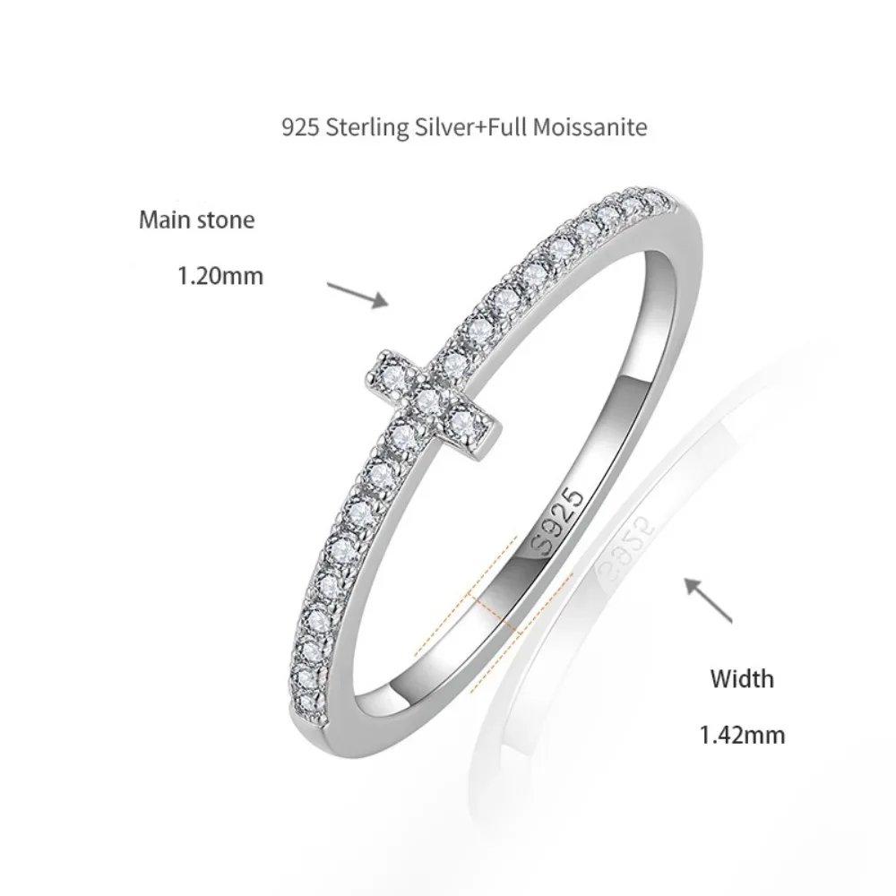 

Classic Full 1.2mm White Moissanite Ring - 925 Sterling Silver Hiphop Jewelry & Cocktail Party Rings for Women