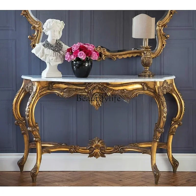 

yj32 French solid wood retro gold old hand-carved entrance hall entrance table