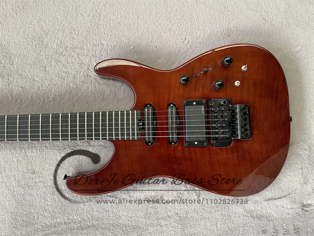 Red Brown electric Guitar Mahogany Body Vibrato Bridge Black Tuner 18V battery Rose Wood fingerboard PC Guitar