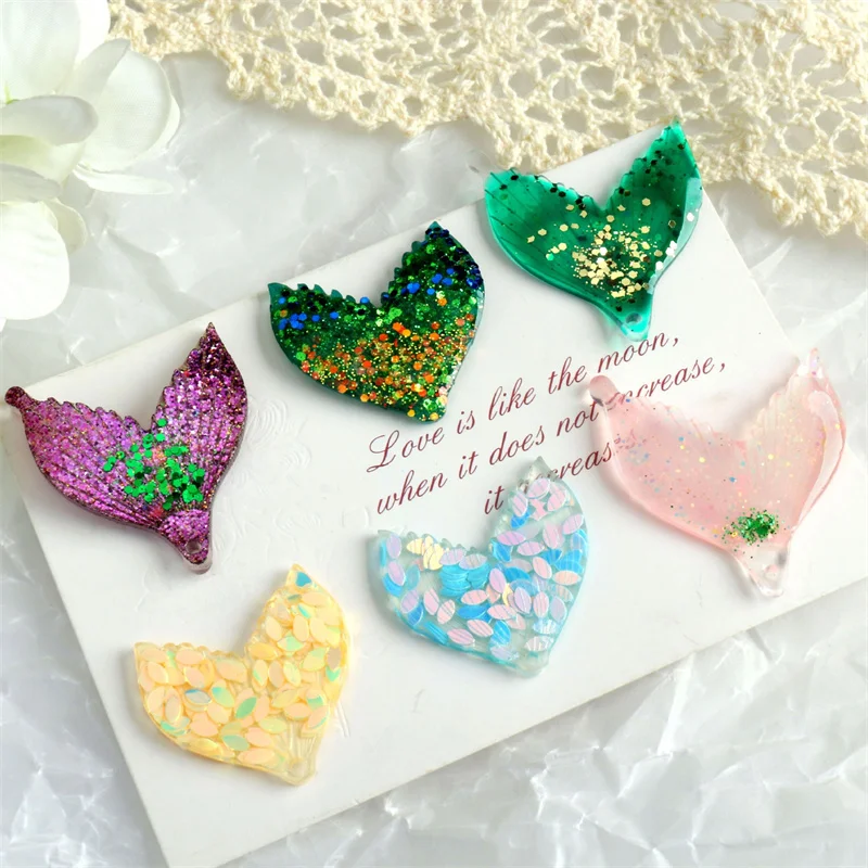New arrived 40pcs/lot color pattern print cartoon fish tails shape acrylic beads diy jewelry garment hair accessory