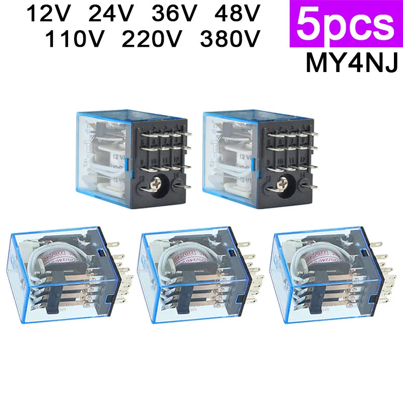 

5 шт., маленькое электромагнитное силовое реле MY4 MY4NJ HH54P, AC12V/ 24V /110V 220V, семейная катушка, реле 4NO 4NC