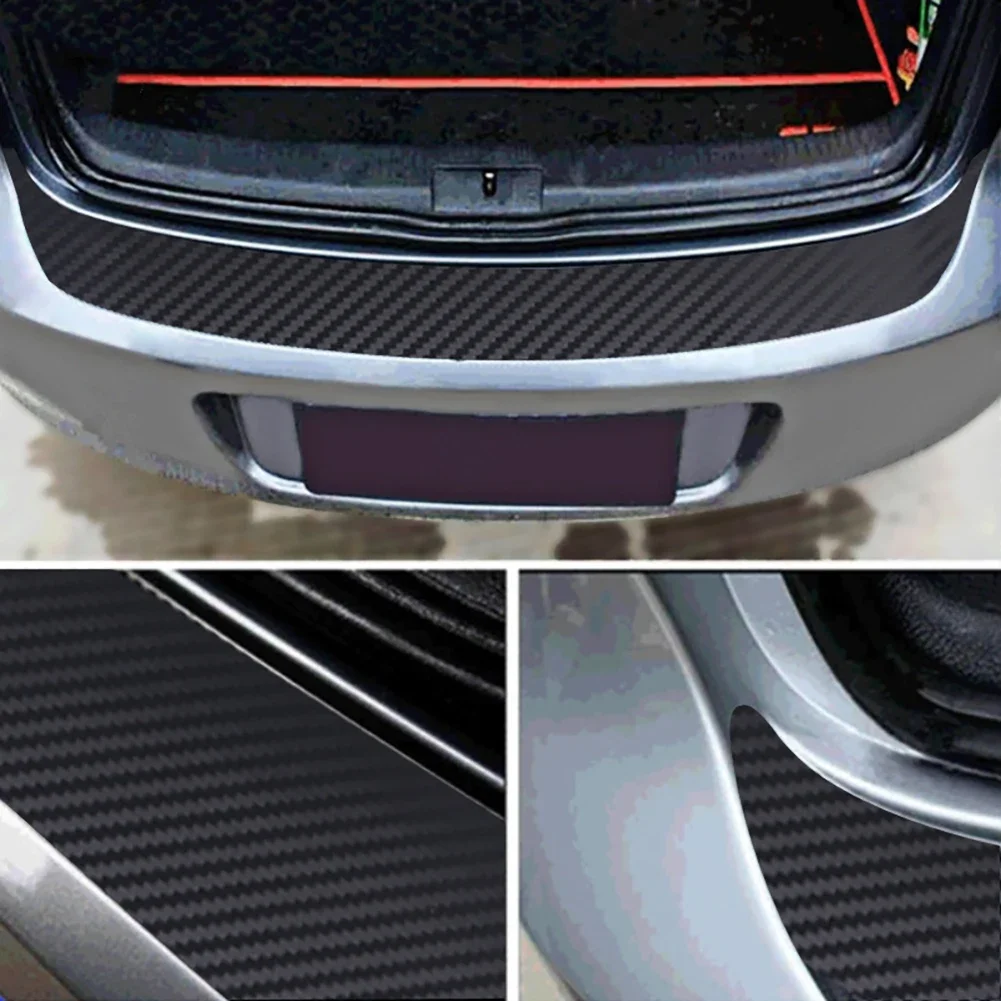 Universal Rear Trunk Guard Plate Sticker Car Rear Bumper Trim Anti-Kicked Scratch Protection Sticker Strip 3D Carbon Fiber Film