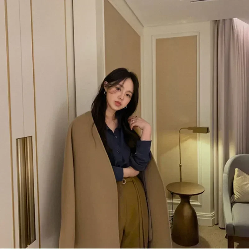 Anti-season price, Korean collarless double-sided cashmere coat, wool coat, double-sided woolen women's coat, Korean version.