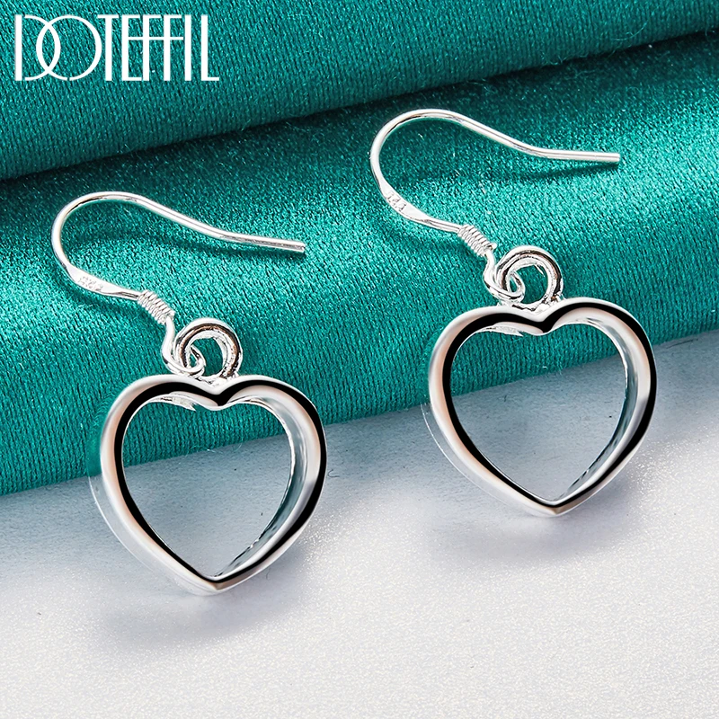 DOTEFFIL 925 Sterling Silver Heart Earring Bracelet Necklace Set For Woman Wedding Engagement Party Fashion Charm Jewelry